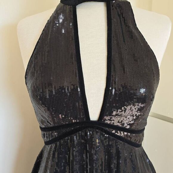Free People  Womens Black Film Noir Sequin Deep V Sleeveless Mini Dress, NWOT, s - Picture 6 of 10